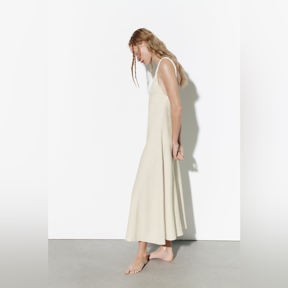 Zara Linen Blend Midi Dress L - Picture 6 of 12